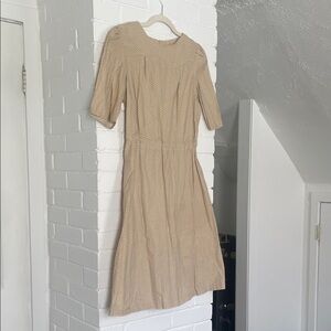 Vintage Mini Floral Pattern Beige Midi Dress